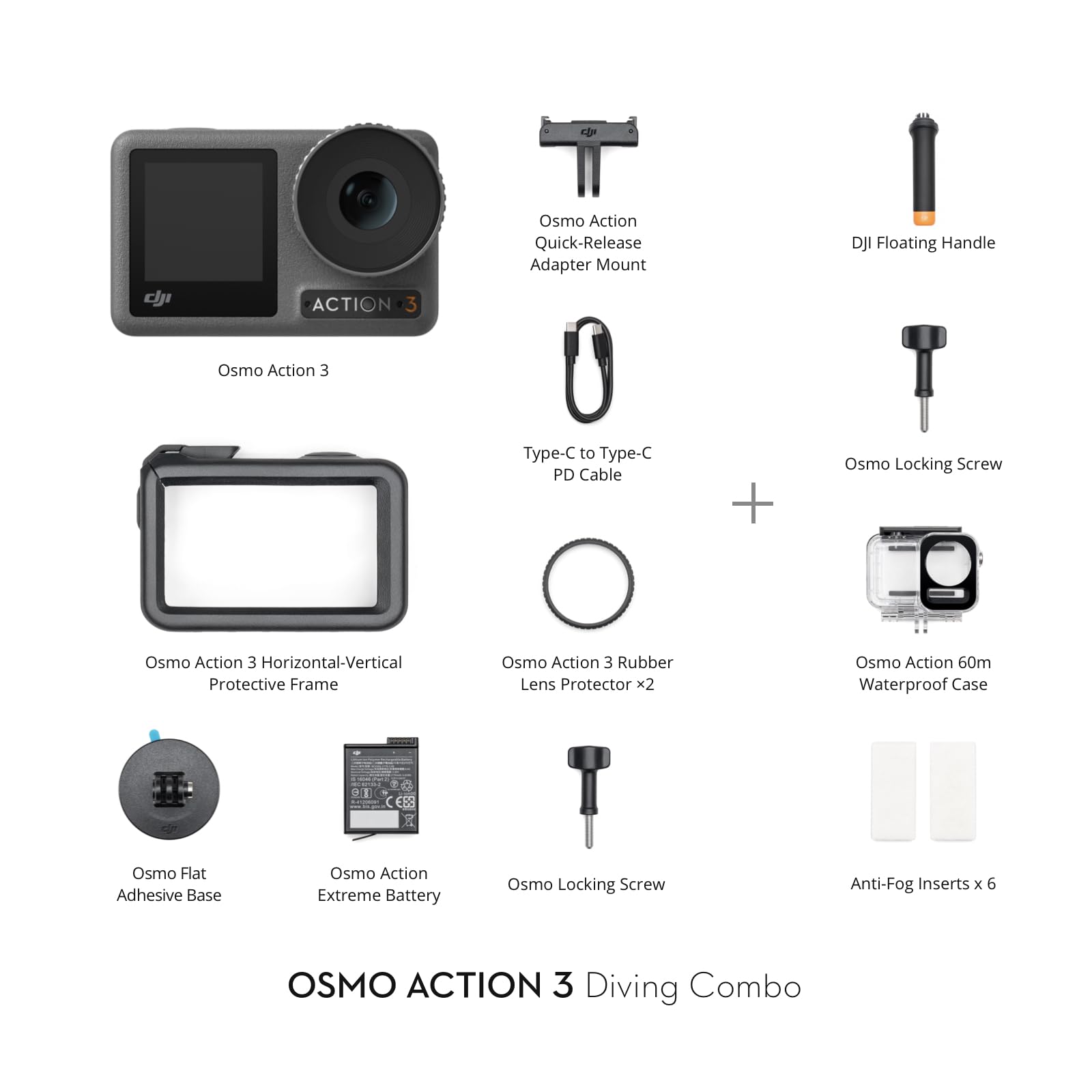 DJI Osmo Action 3 Diving Combo - Waterproof Action Camera for Diving and Surfing, Waterproof Case and Floating Handle Included, 60m Waterproof, 4K/120fps & Super-Wide FOV, Dual Touchscreens, Vlogging