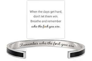 ANGYAPE Remember Who The F You Are Motivational Color Bangle, Stainless Steel Inspirational Cuff Bracelets with Hidden Message Engraved Bracelet Jewelry Gift for Women Sisters Friends
