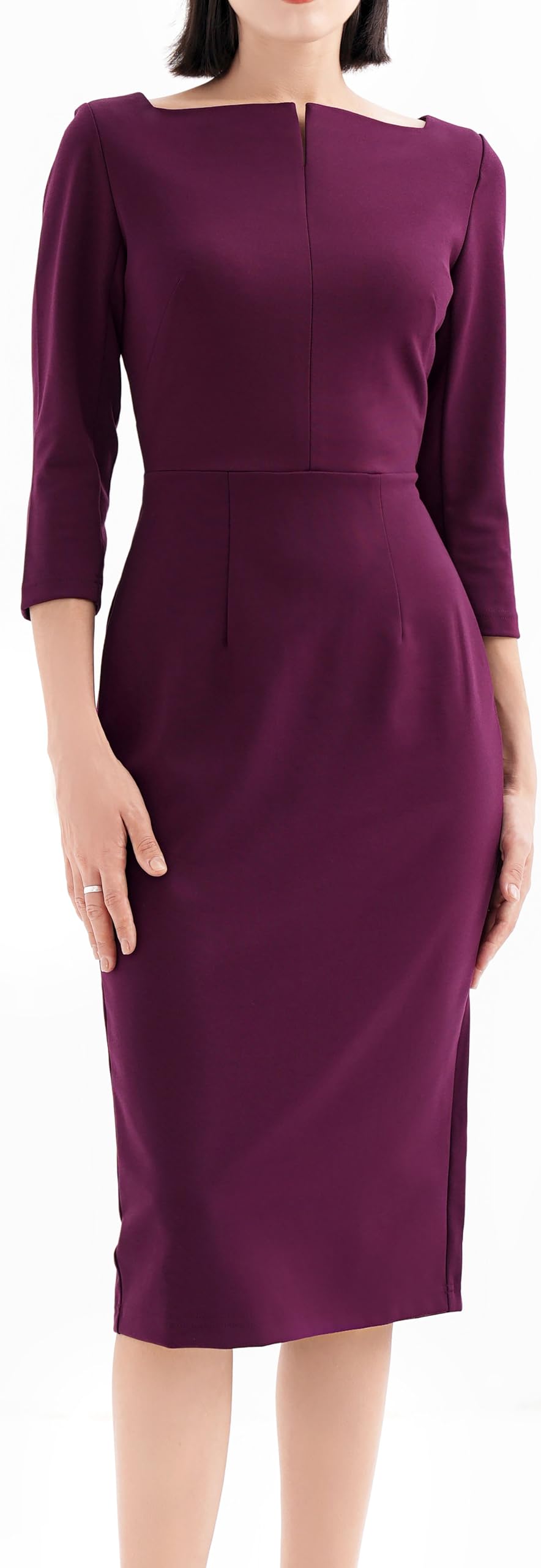Photo 1 of ***STOCK PHOTO REFERENCE ONLY*** Marycrafts Women's Work Office Business Square Neck Sheath Midi Dress 6 Burgundy