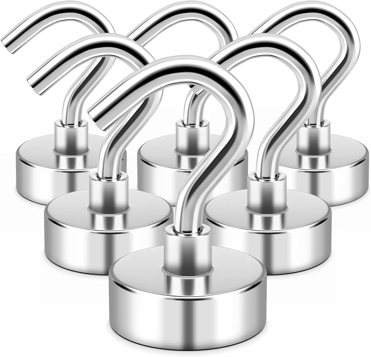 Grtard 6 Pack Magnetic Hooks, 22 lb+ Pull Strong Neodymium Magnet Hooks Heavy Duty, Magnets with Hook for Hanging, Cruise Hook for Ceiling, Tool, Fridge, Kitchen, Workplace, Office
