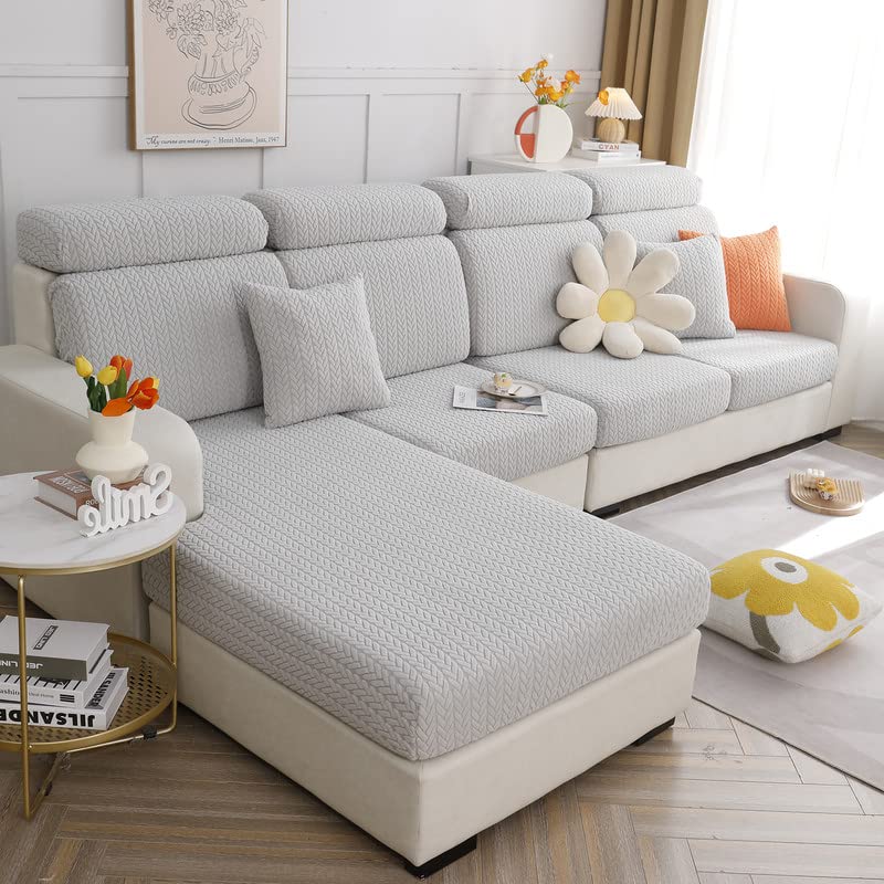 Universal Stretch Sofa Seat Cushion Cover - L Shape Slipcover for Couch, Chaise Protector (Light Grey Wheat)