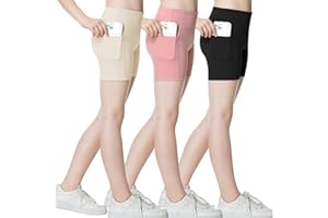B&GCozy 3 Pack Girls Volleyball Shorts with Pockets Athletic Gymnastics Cheer Shorts Kids Yoga Dance Compression Shorts