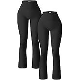 OQQ Women's 2 Piece Yoga Pants Ribbed Seamless Workout High Waist Bell Bottoms Flare Leggings