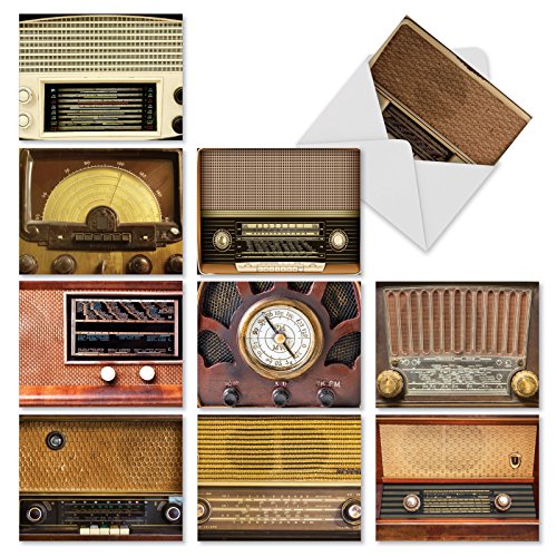 M3086 Radio Days: 10 Assorted Blank All-Occasion Note Cards Showcasing Mid-Twentieth Century Vintage Radios, w/White Envelopes.