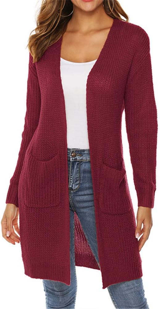 x8jdieu3 Autumn and Winter Models Solid Color Large Pocket Sweater Cardigan mid-Length Coat Blouse