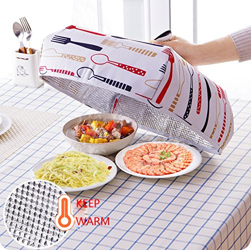 Tinsay Foldable Insulated Food Cover with Aluminum Foil Winter Table Hot Food Insulation Cover Dish Keeping Pizza Hotdog Hot (Small+Large)