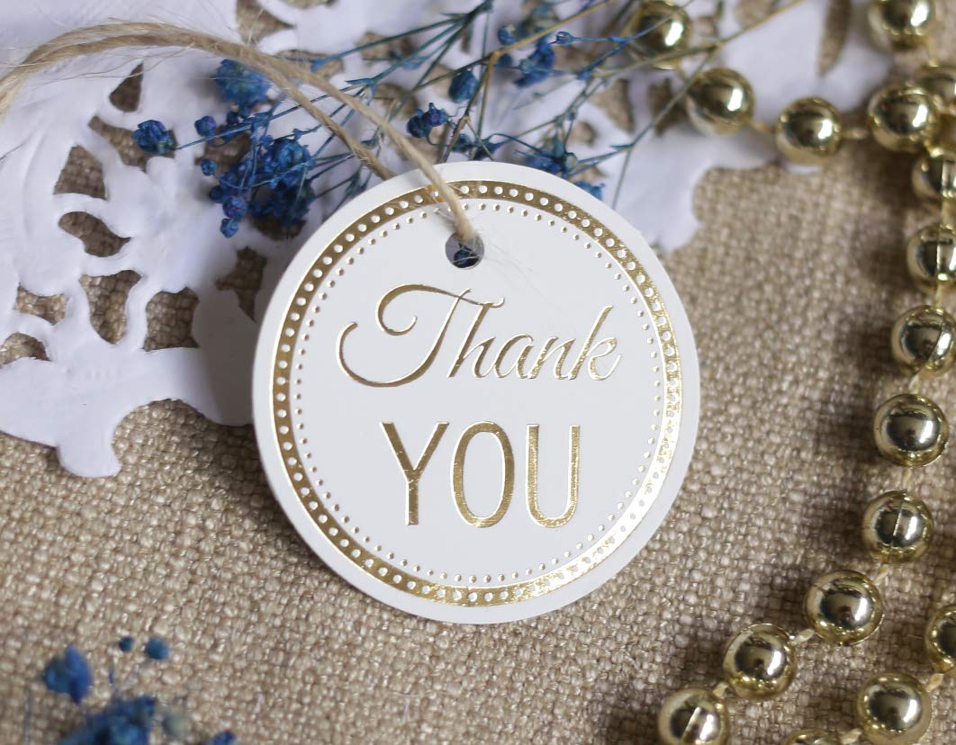 Thank You Tags, Gold Foil, 30-Pack, Circle, White, Wedding, Party Favours, Bridal Shower, Gift Tags (Golden 4)
