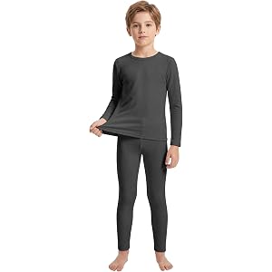 Kid Thermal Underwear Set Fleece Lined Long Johns Base Layer for Boys Girls | Soft Fleece Lining, 4-Way Stretch, Warmth for S