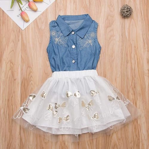Kehen- Toddler GILR Summer Clothes Set 2pc Sleeveless Button Down