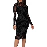 Mojessy Sexy Dresses for Women Long Sleeve See Through Bodycon Midi Dresses 2 Piece Dress Set Birthday Date Night Outfit