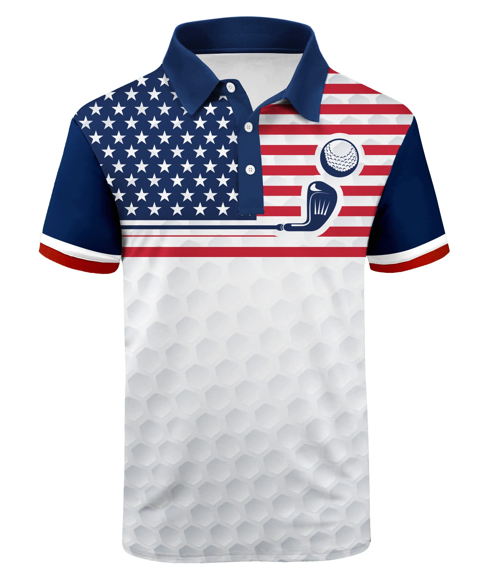 USA Flag Print Mens Golf Shirts Casual Stylish Summer Tops main image 0