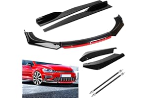 Evargc Universal Car Front Bumper Lip Spoiler Body Kits + 2M / 86.6" Side Skirt Extension Rocker Panel Body Kit + 48CM Auto Rear Bumper Lip Diffuser (63"-70" Red)