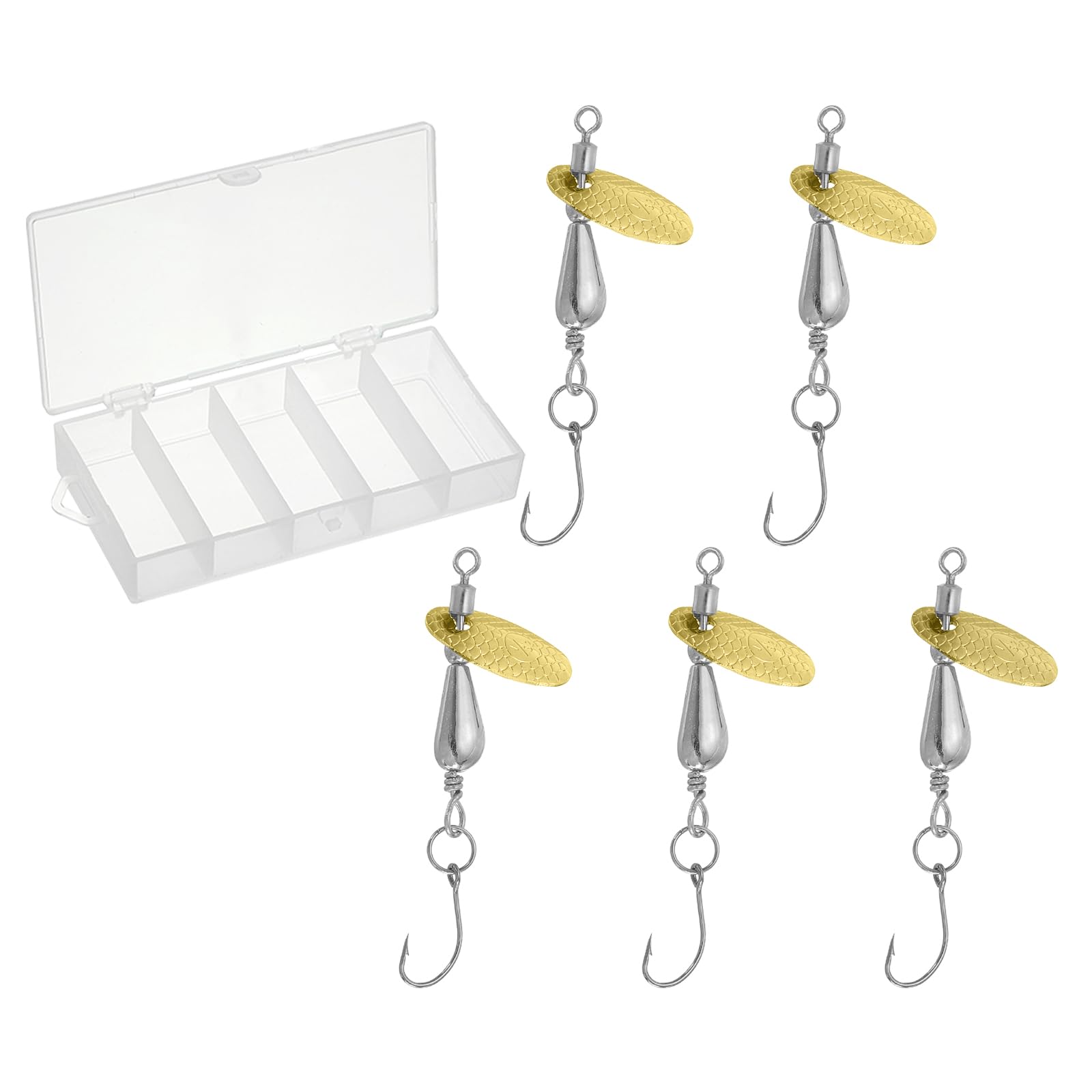 PATIKIL Fishing Spinners 1/10 oz, 5 Pack Single Hook Trout Lures Teardrop Fishing Lures Inline Spinner with Tackle Boxes for Freshwater Saltwater Fishing, Silver Tone