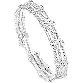 Tidefire Multilayer Rhinestone Cuff Bracelets for Women Sparkling Cubic Zirconia Crystal Bridal Bangle