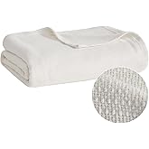 Madison Park Freshspun Basketweave Luxury Cotton Blanket Cream 108x90 King Size Basketweave Premium Soft Cozy 100% Cotton For Bed, Couch or Sofa