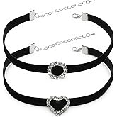 2 PCS Black Choker Necklaces for Women, Black Velvet Choker Necklace 90s Goth Chokers Heart Circle Chokers Necklace Adjustable Necklaces Jewelry Accessory for Valentines Day Halloween Cosplay Party