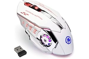 MELOGAGA Wireless Gaming Mouse Bluetooth Mouse RGB Rechargeable 2.4G USB Cordless Computer Mice with 7 Color Backlit, 6 Buttons & Silent Click for Laptop, iPad, Mac OS, PC, Windows -White