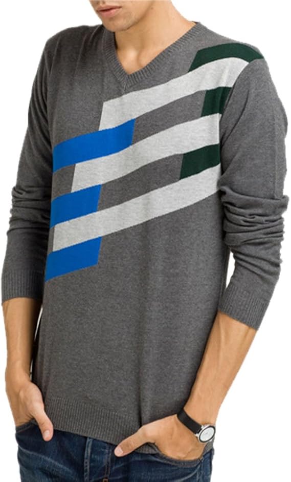 TideGG Men's Winter Basic Knitwear Tee Shirt Slim Fit Strip v Neck