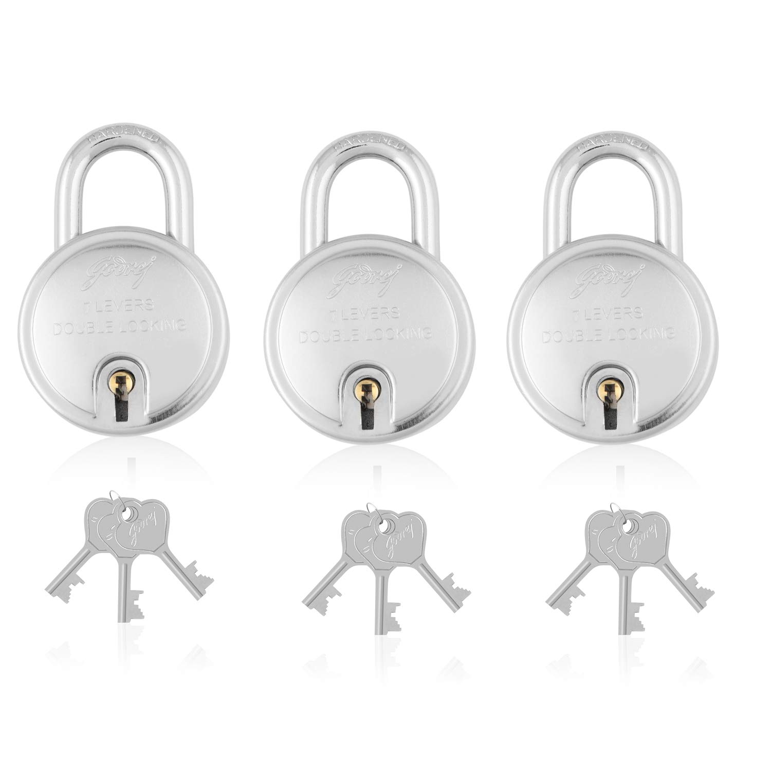 Godrej Locking Solutions and Systems Round Padlock with 7 Levers and 3 Keys (Pack of 3), Silver