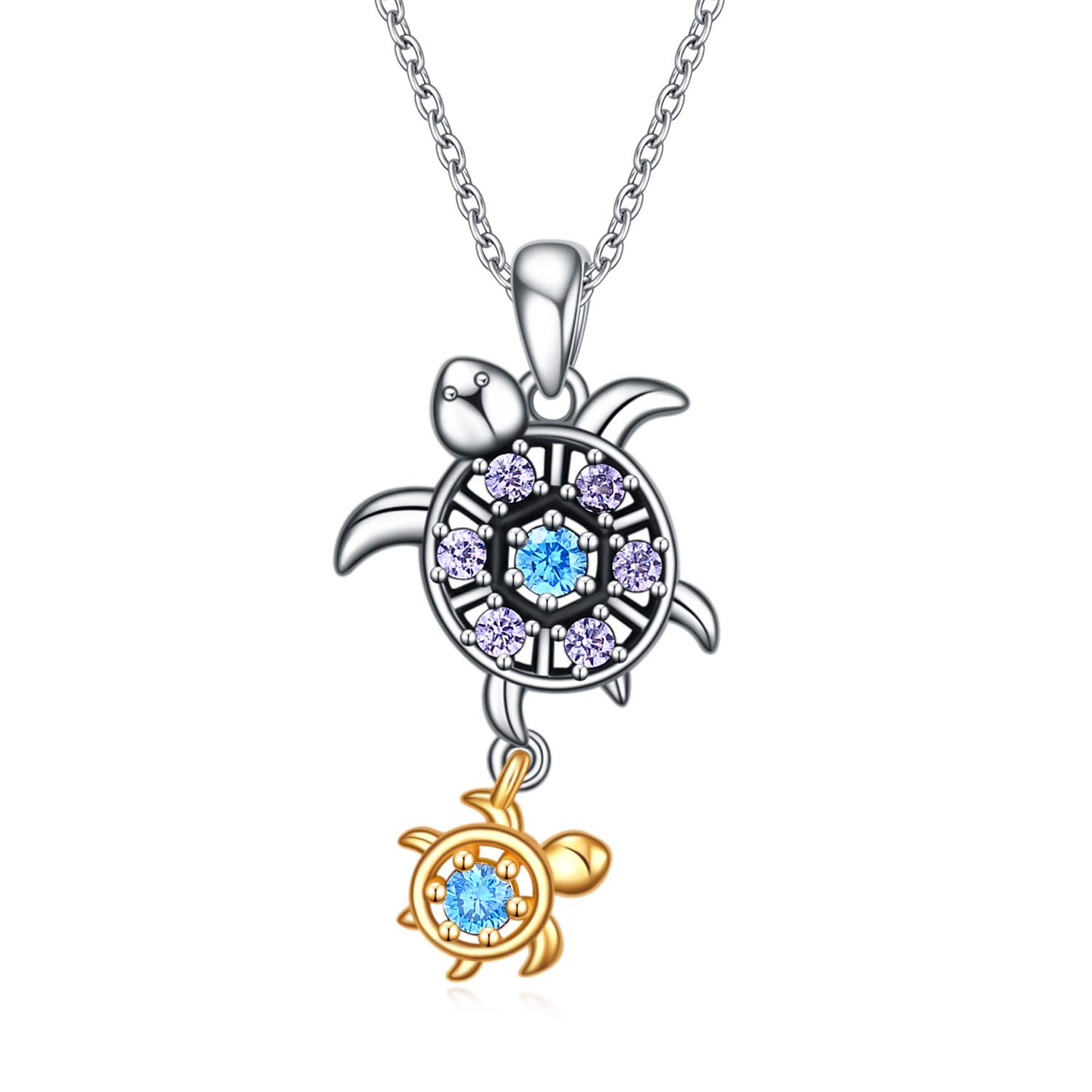 VENACOLY Turtle Necklace Sterling Silver Mum and Daughter Turtle Pendant Turtle Mother's Day Jewellery for Women