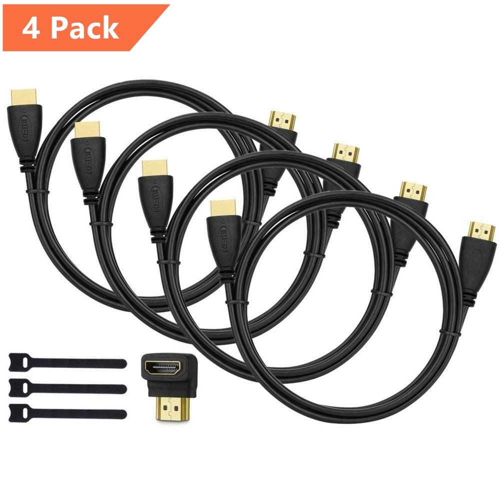 Perlegear HDMI Cable 4 Pack - 6ft High Speed HDMI Cables - Useful 90 Degree Adapter - Long Lasting & Durable - Supports TV, 1080P, 3D, HDTV, Xbox, PS4, Wii, Ethernet, Computer