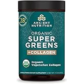 Ancient Nutrition Supergreens Powder, Organic Superfood Powder with Collagen, Made from Real Fruits, Vegetables and Herbs, for Digestive and Energy Support, 25 Servings, 7.5oz