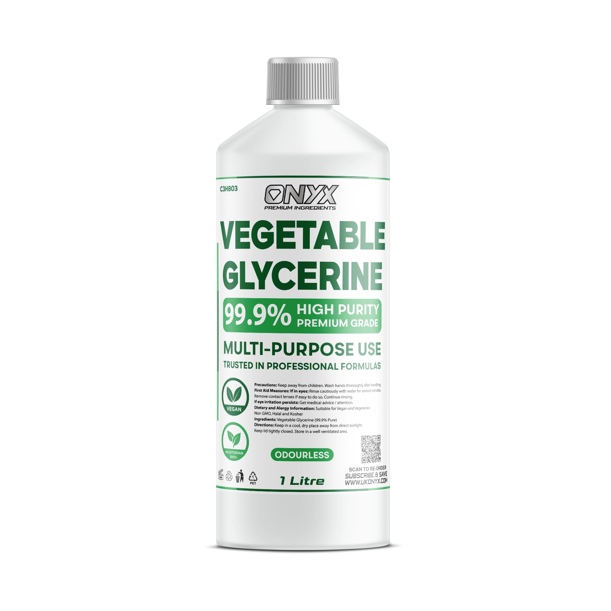 Pure Vegetable Glycerine 100% EP/USP Food/Cosmetic Grade, Colourless & Odourless (1 Litre)