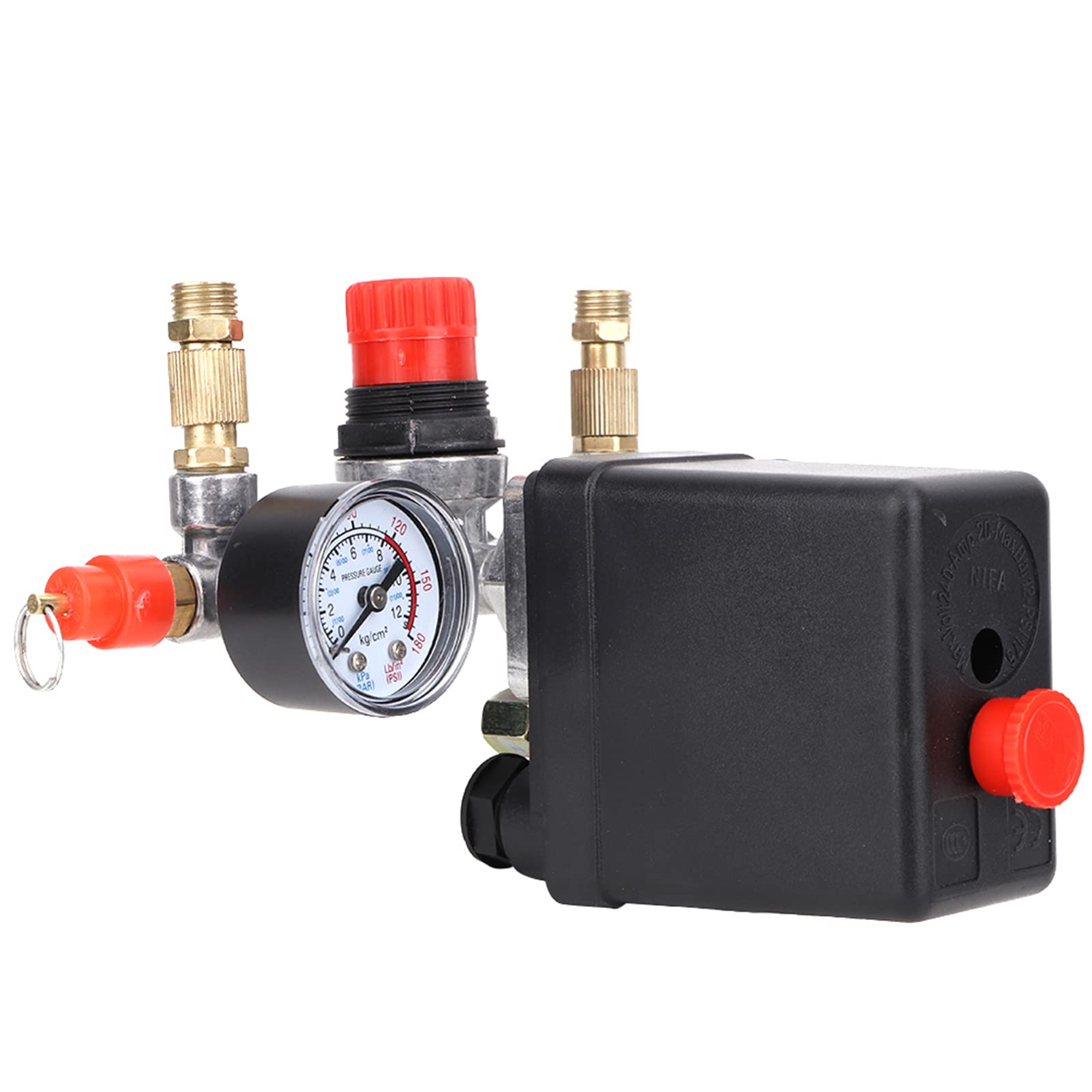 220V 90-120 PSI Air Compressor Pressure Control Switch with Pressure Regulator Gauges Safety Valve Fittings Set for Single Hole Compressor
