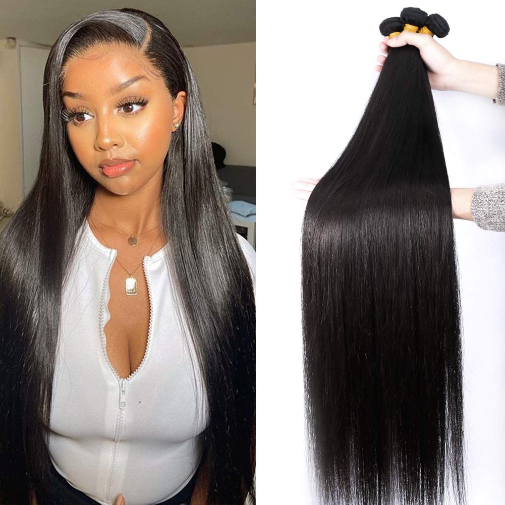 10A Straight Human Hair Bundles 100% Virgin Brazilian Hair 3 Bundles Straight Weave Hair Human Bundles Unprocessed Remy Hair Bundles (10 12 14)
