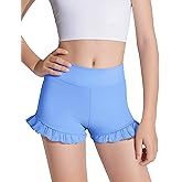HASMES Girls Athletic Ruffle Shorts High Waisted Biker Shorts Dance Yoga Gymnastics 5-14Y