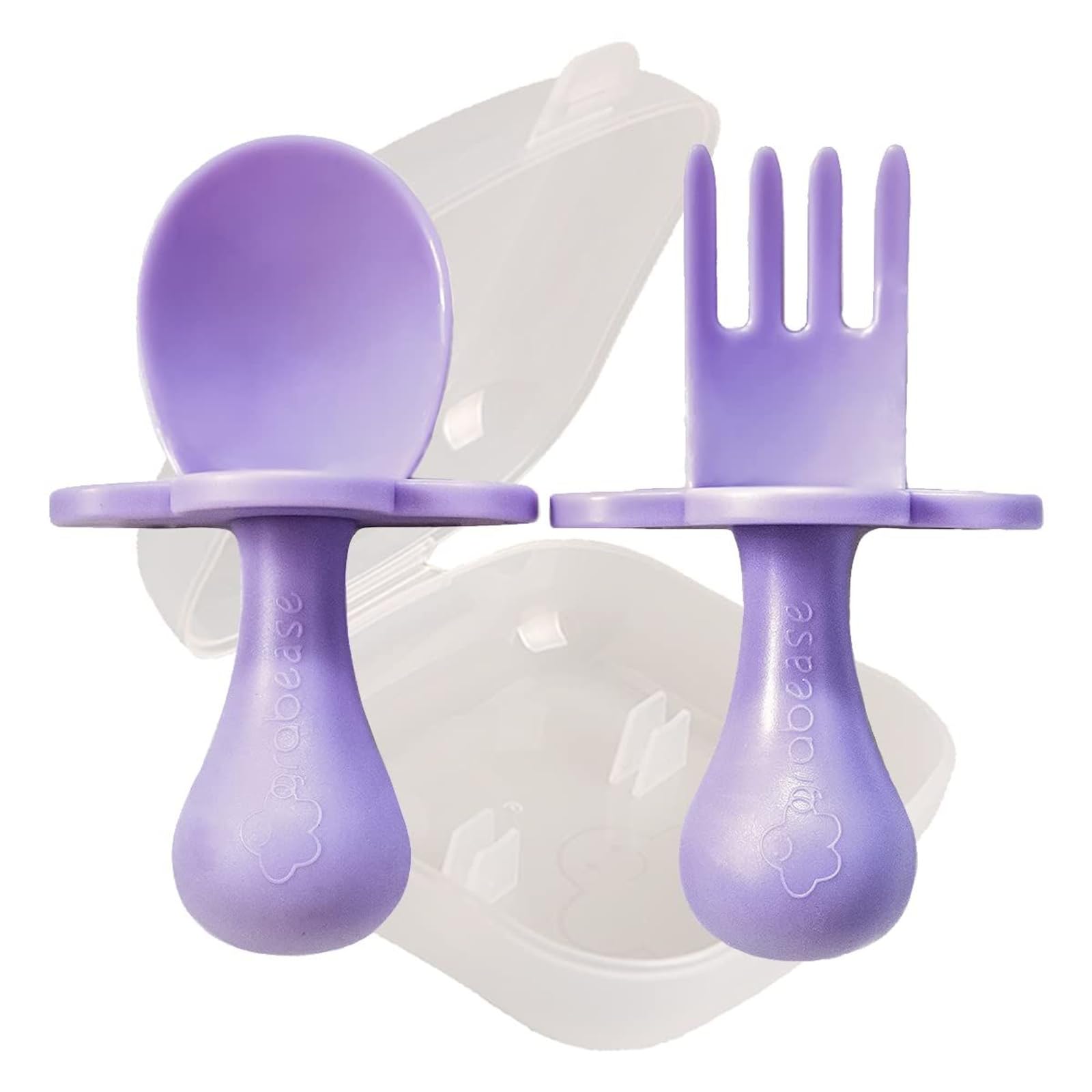 Grabease Baby and Toddler Self-Feeding Utensils – Spoon and Fork Set for Baby-Led Weaning – Made of Non-Toxic Plastic – Featuring Protective Barriers to Prevent Choking and Gagging