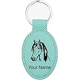 LaserGram Oval Keychain, Horse Head 1, Personalized Engraving Included (Basketball Teal)