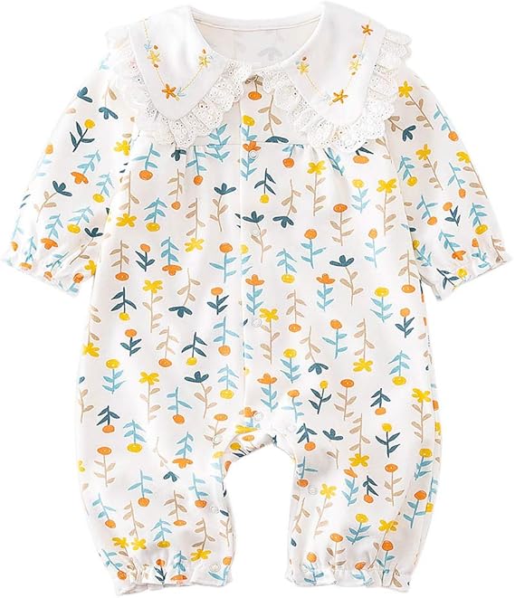 Amazon Co Jp Baby Nest ベビー服 女の子 カバーオール 長袖 ロンパース 赤ちゃん服 新生児服 秋冬服 おくるみ かわいい パジャマ ドール襟元 花柄 コットン 服 ファッション小物