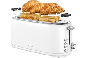 Evoloop 4 Slice Toaster, Long Slot Toaster with Warming Rack, 6 Shade Settings,Bagel/Defrost/Reheat/Cancel, 1.5" Extra Wide Slots Toaster for Croissants Bread, Stainless Steel (White)