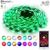 LED Strip Lights Sync to Music,RaThun Bluetooth Smartphone APP Controlled 32.8ft RGB 300 LEDs 5050 Flexible Color Changing Light Full Kit Working with Android and iOS System-UL Listed