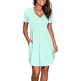 Nova In Sky Womens Summer Dress Short Sleeve Casual T Shirt Dresses 2025 Flowy Beach V-Neck Sundresses with Pockets