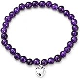 21st Birthday Gifts for Women Amethyst Bead Bracelet with Sterling Silver Heart Charm Gifts for 21 Year Old Women with Card and Gift Box