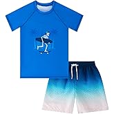 Boys Rash Guard Swimsuit Kids Bathing Suit Swim Trunk with Shirt 2 Piece Set for 7-14