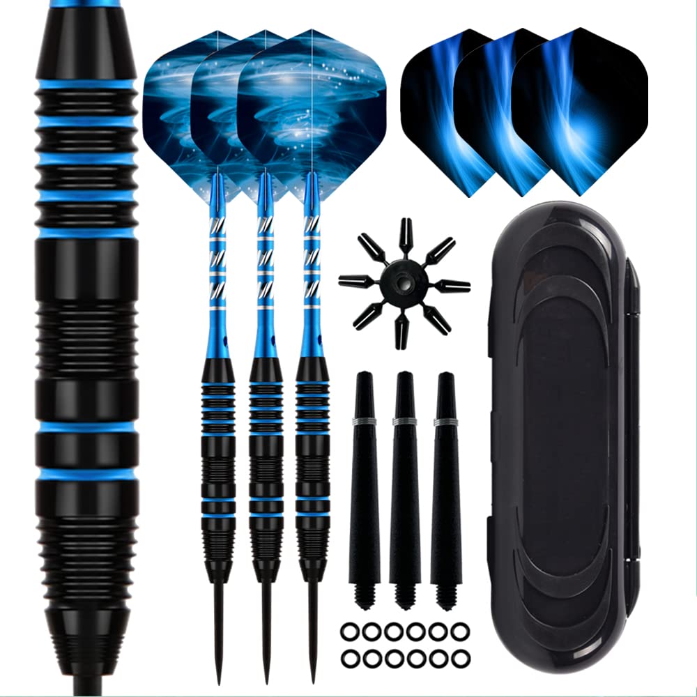 Darts set 22g Darts steel tip 3 Pack with Aluminum Shaft 2 Style Flights and Dart Case, Professional Metal Darts — image 1