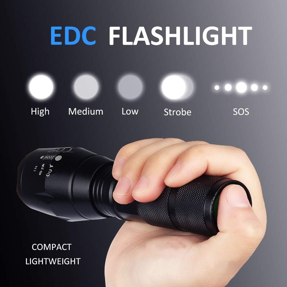 HARMONIC LED Tactical Flashlight, Super Bright Flashlights with 5 Modes, Zoomable, IP65 Water Resistant Handheld Light Powerful Camping Outdoor Emergency Everyday Flashlights (2 Pack) - - 