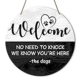 Funny Welcome Dog Decor Signs for Home Decor, Welcome Sign for Front Door, We Know You're Here, Gifts for Dog Lover Mom Dad