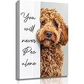 Funny Dog Bathroom Canvas Wall Art Cute Animal Humorous Goldendoodle Painting Pictures Restroom Wall Decor You Will Never Pee Alone Poster Print Artwork for Toilet Nursery Decor 12x16in
