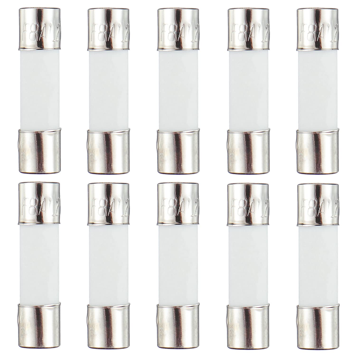 HUAREW F8AL250V 10 Pcs 5 x 20 mm 0.2x0.78 inch Fast Blow Ceramic Tube Fuses 8A 250V