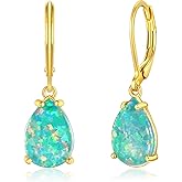 CiNily Teardrop Leverback Dangle Earrings for Women Hypoallergenic Created Fire Opal Pendant Drop Earrings 14K White/Rose/Gold Hanging Lever Earrings Fashion Graduation Party Jewelry Gifts