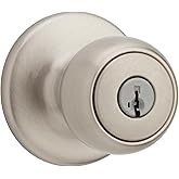 Weiser Fairfax Satin Nickel Front Door Knob with Lock and Key, Exterior/Interior Door Handles with Lock, Keyed Entry Door Kno