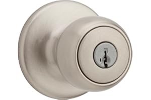 Weiser Fairfax Satin Nickel Front Door Knob with Lock and Key, Exterior/Interior Door Handles with Lock, Keyed Entry Door Kno