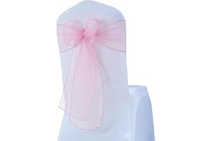 WENSINL Set of 100 Organza Pink Chair Sashes Bows 7 x 108 Inches Sheer Chair Sash Ties for Wedding Party Birthday Baby Shower Banquet Restaurant Christmas Events Decoration