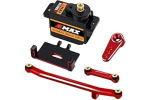 EPINON for AXIAL SCX24 Servo Metal Gear EMAX Servo Steering Servo with Servo Mount Bracket and Arm and Steering Link Set SCX24 Upgrade Parts (Red)