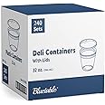 32 oz Deli Containers with Lids (240 Pack) Bulk – Plastic Quart Container with Lid Disposable 32oz freezer Soup & Food Storage Tall large Container 32 Ounce - Cups with Cover [240 Sets Case/Pack]