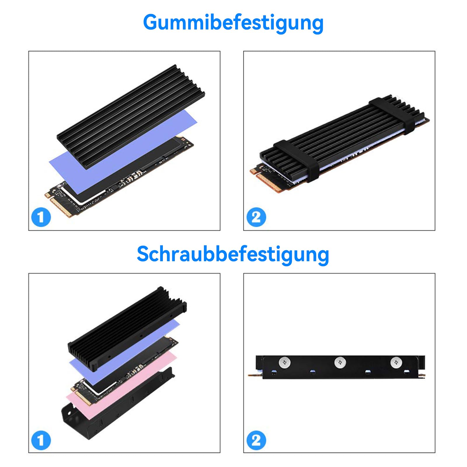 ELUTENG M.2 Kühlkörper für 2280 M.2 SSD, Aluminium Doppelseitiger mit 4 Silikon Wärmeleitpad passend für PC/PS5/PS5 Slim Installation, M.2 PCIe NVMe/SATA SSD, Schwarz 8